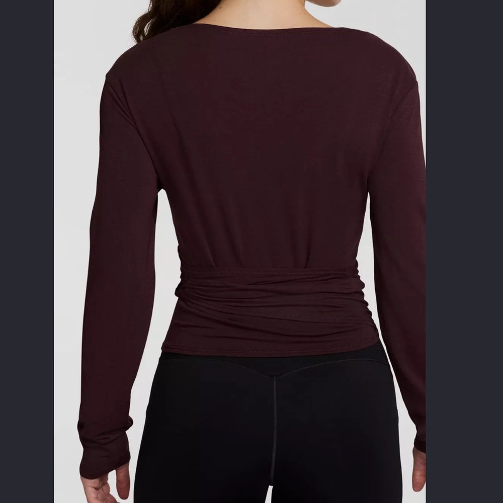 Nike Dri-FIT Wrap Top Burgundy Long Sleeve Tie Front Cropped NWT Size L - Picture 6 of 6
